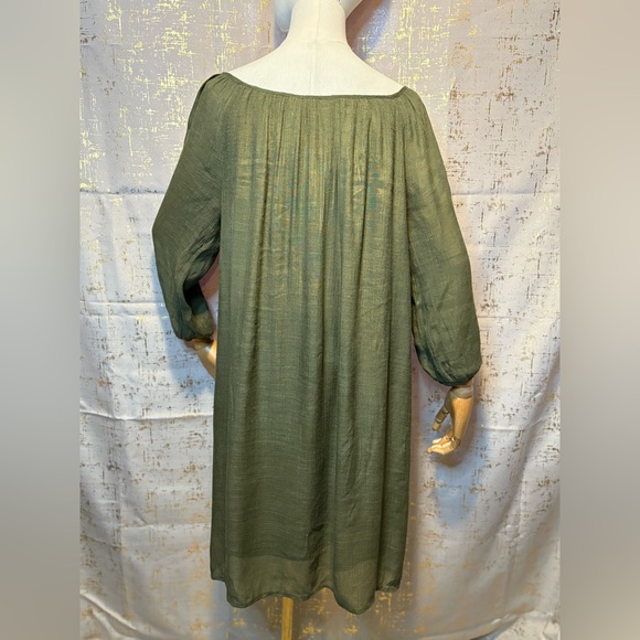 Olive Green Dress with Mesh Detail - Picture 5 of 7